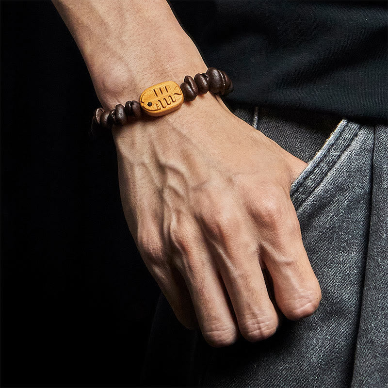 Buddha Stones Handmade Fishbone Real Coffee Beans Wenge Wood Bracelet - image 4