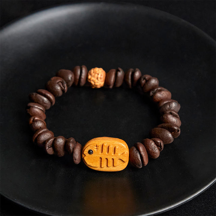 Buddha Stones Handmade Fishbone Real Coffee Beans Wenge Wood Bracelet - image 3