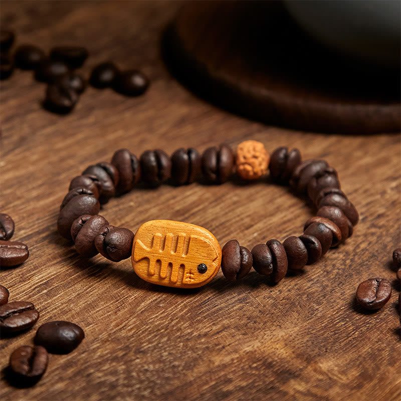 Buddha Stones Handmade Fishbone Real Coffee Beans Wenge Wood Bracelet - image 2