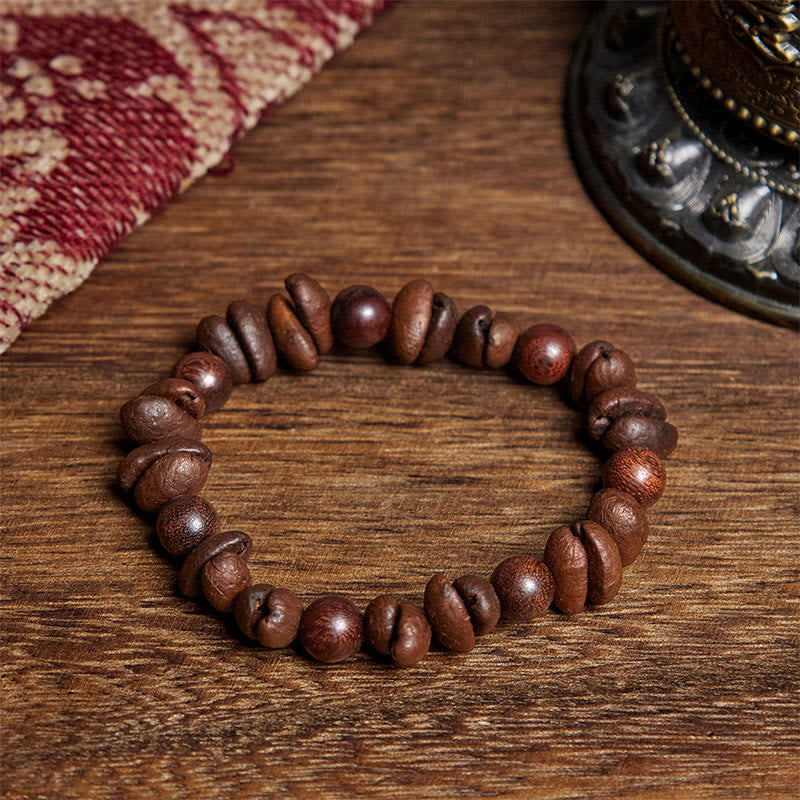 Buddha Stones Natural Coffee Beans Sandalwood Protection Bracelet - Coffee Bean&Sandalwood(Wrist Circumference: 16cm) - image 0