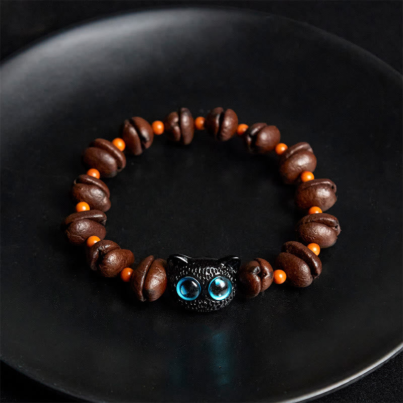 Buddha Stones Natural Cute Cat Coffee Beans Bracelet - image 3