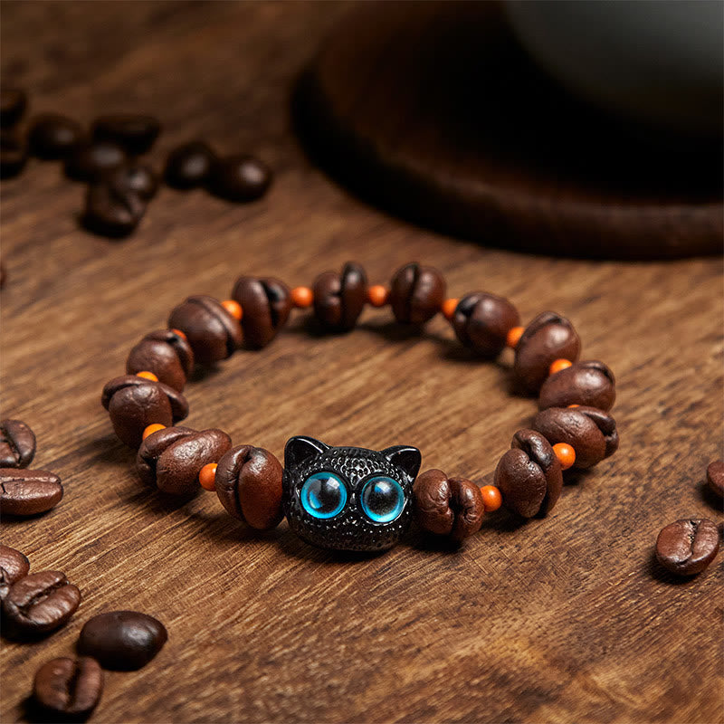 Buddha Stones Natural Cute Cat Coffee Beans Bracelet - image 2