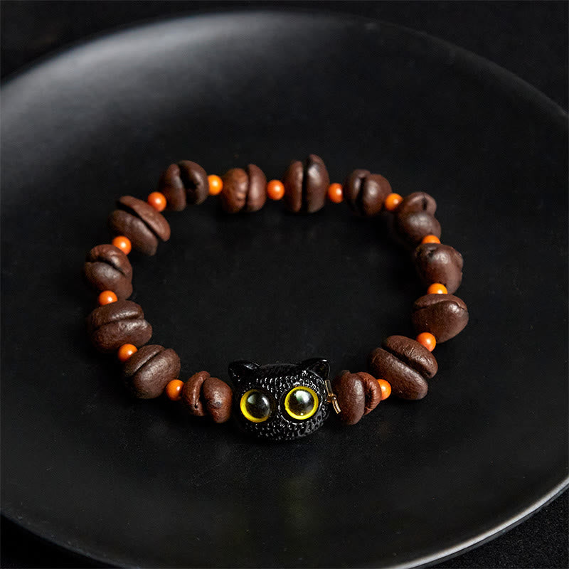 Buddha Stones Natural Cute Cat Coffee Beans Bracelet - image 8