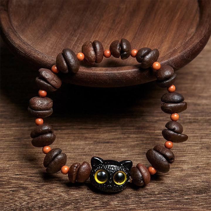 Buddha Stones Natural Cute Cat Coffee Beans Bracelet - image 6