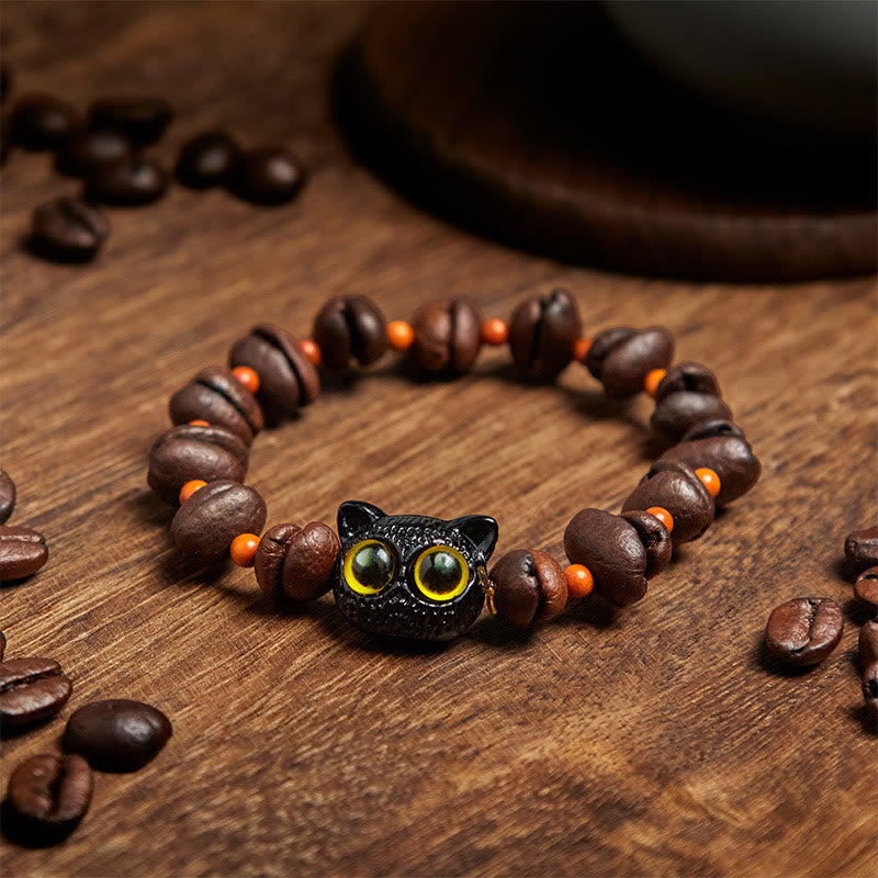 Buddha Stones Natural Cute Cat Coffee Beans Bracelet - image 7