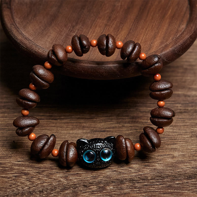 Buddha Stones Natural Cute Cat Coffee Beans Bracelet - image 1