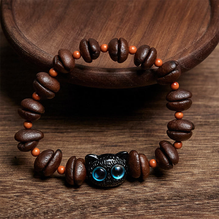 Buddha Stones Natural Cute Cat Coffee Beans Bracelet - image 1