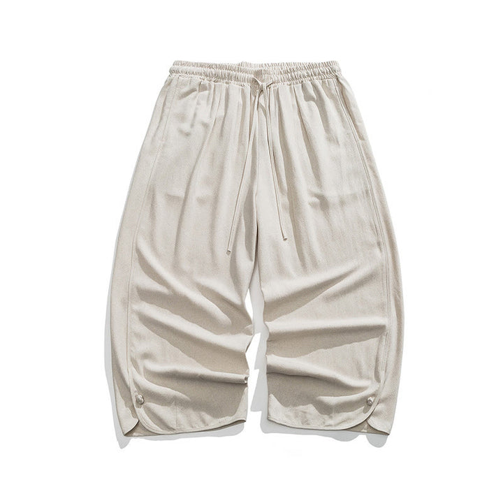 Buddha Stones Casual Loose Frog-Button Plain Men's Cotton Linen 7-8 Length Pants With Pockets - image 1