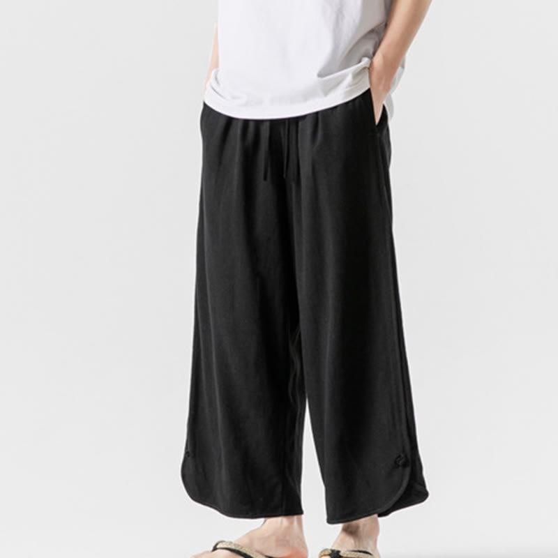 Buddha Stones Casual Loose Frog-Button Plain Men's Cotton Linen 7-8 Length Pants With Pockets - image 16