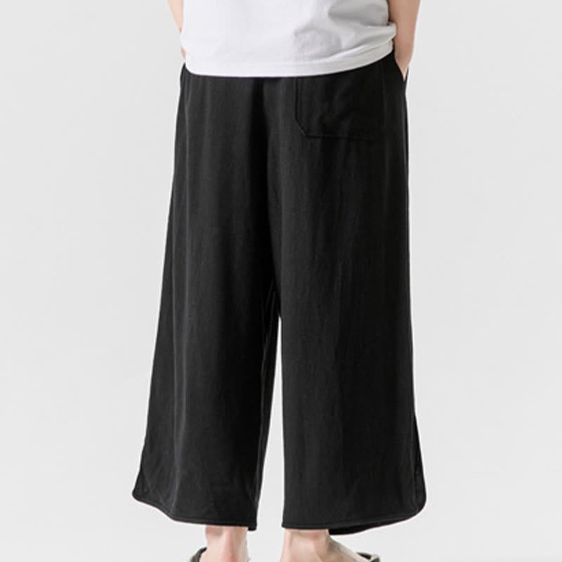 Buddha Stones Casual Loose Frog-Button Plain Men's Cotton Linen 7-8 Length Pants With Pockets - image 13