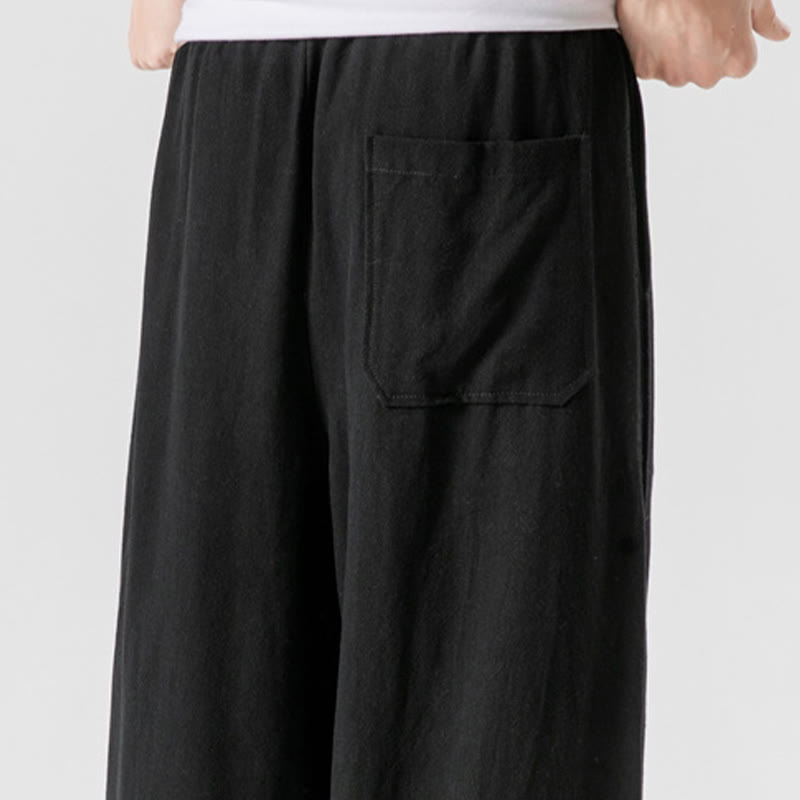 Buddha Stones Casual Loose Frog-Button Plain Men's Cotton Linen 7-8 Length Pants With Pockets - image 26