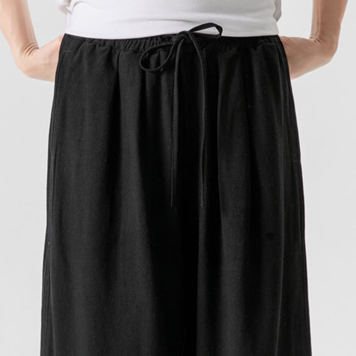 Buddha Stones Casual Loose Frog-Button Plain Men's Cotton Linen 7-8 Length Pants With Pockets - image 24