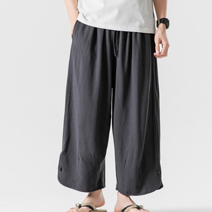Buddha Stones Casual Loose Frog-Button Plain Men's Cotton Linen 7-8 Length Pants With Pockets - DimGray - US/UK/AU46，EU56 (5XL) - image 27