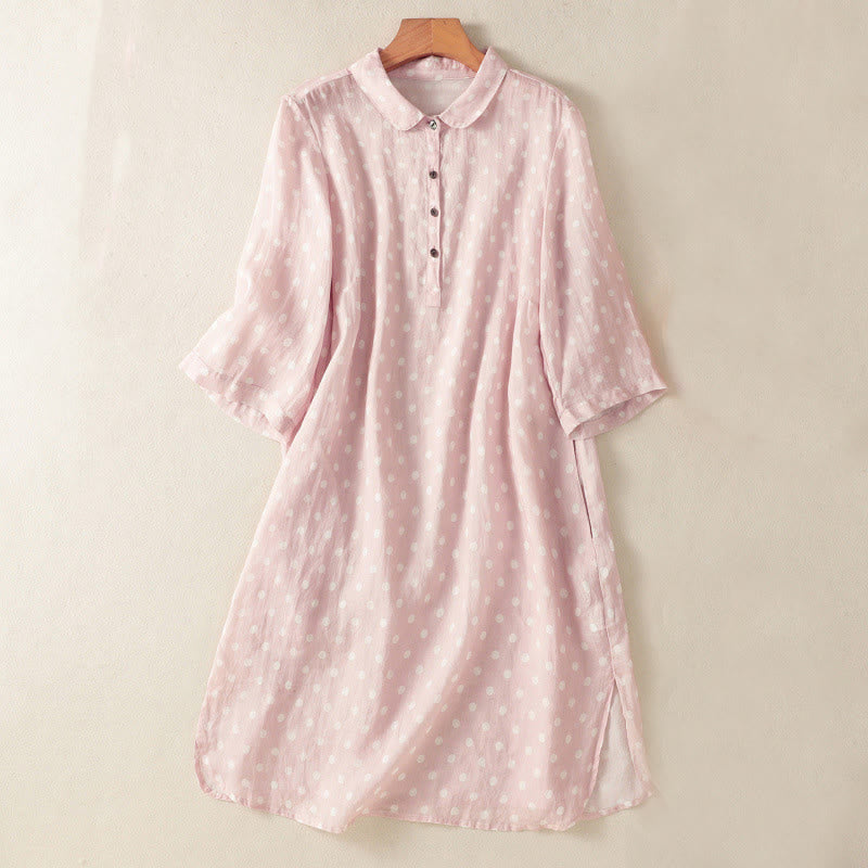 Buddha Stones Spring Polka Dot Button Stand Collar Polyester Midi Dress With Pockets - Pink - US14，UK/AU18，EU46 (2XL) - image 8