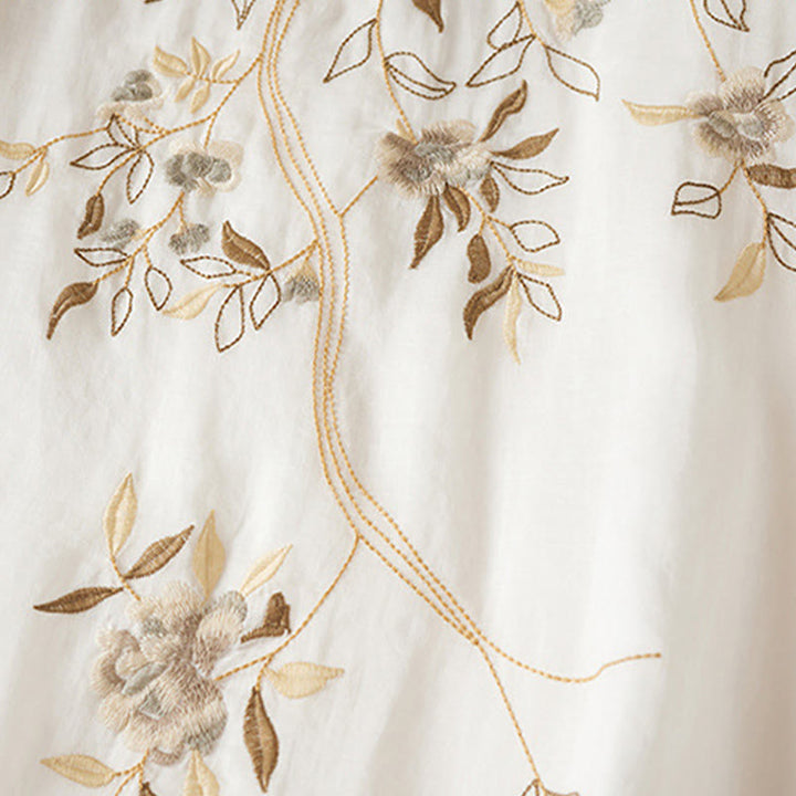 Buddha Stones Embroidered Leaf Crew Neck Half Sleeve Fiber Midi Dress - image 11