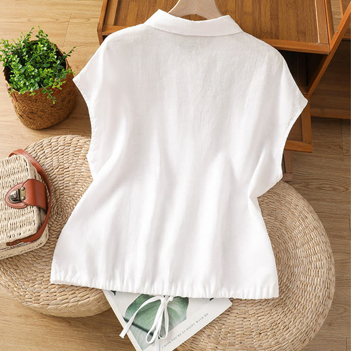 Buddha Stones Summer Plain Color Button Short Sleeve Women's Shirt - image 9