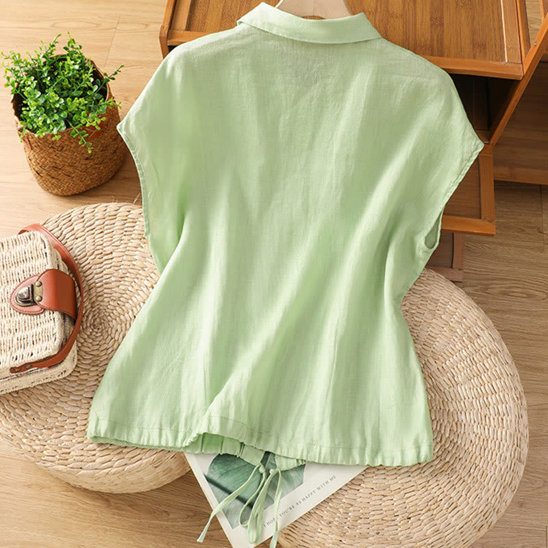Buddha Stones Summer Plain Color Button Short Sleeve Women's Shirt - image 15
