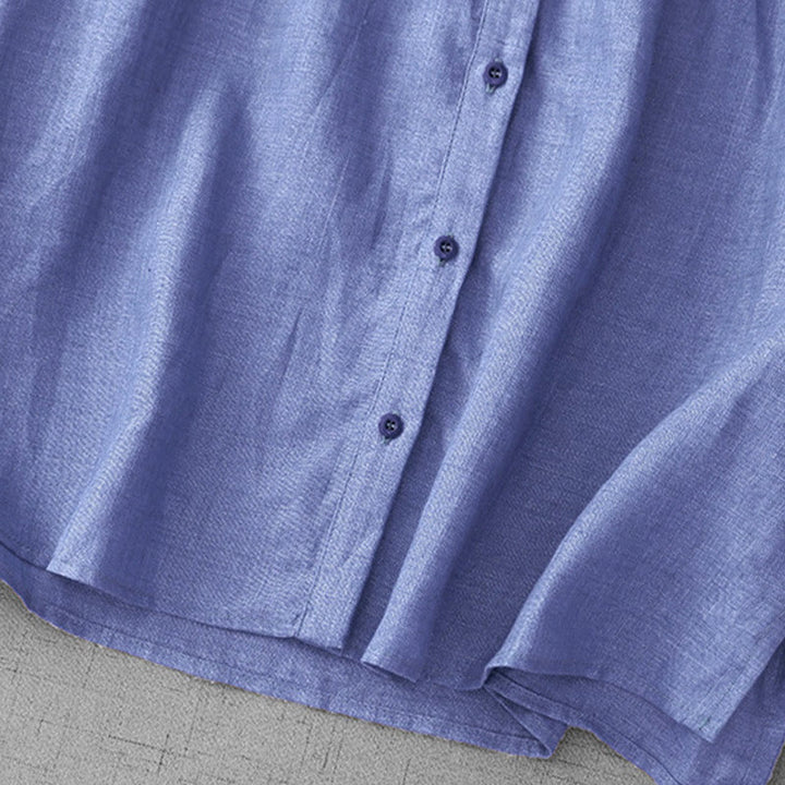 Buddha Stones Plain Button Pleated Design Crew Neck Three Quarter Sleeve Women's Cotton Shirt - image 4