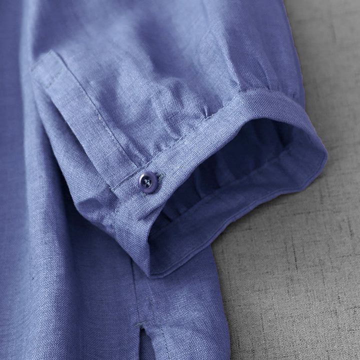 Buddha Stones Plain Button Pleated Design Crew Neck Three Quarter Sleeve Women's Cotton Shirt - image 6