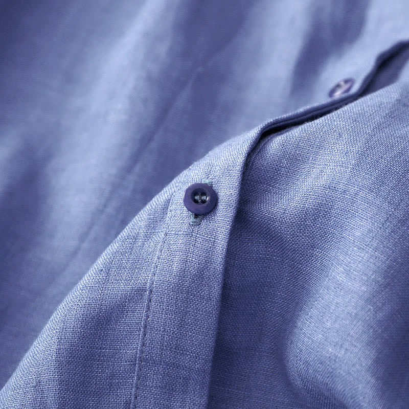 Buddha Stones Plain Button Pleated Design Crew Neck Three Quarter Sleeve Women's Cotton Shirt - image 5