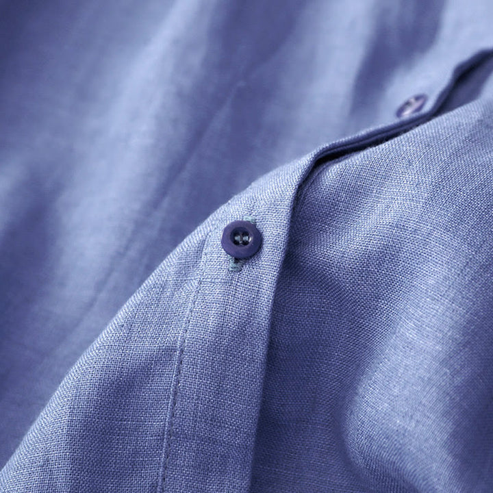 Buddha Stones Plain Button Pleated Design Crew Neck Three Quarter Sleeve Women's Cotton Shirt - image 5