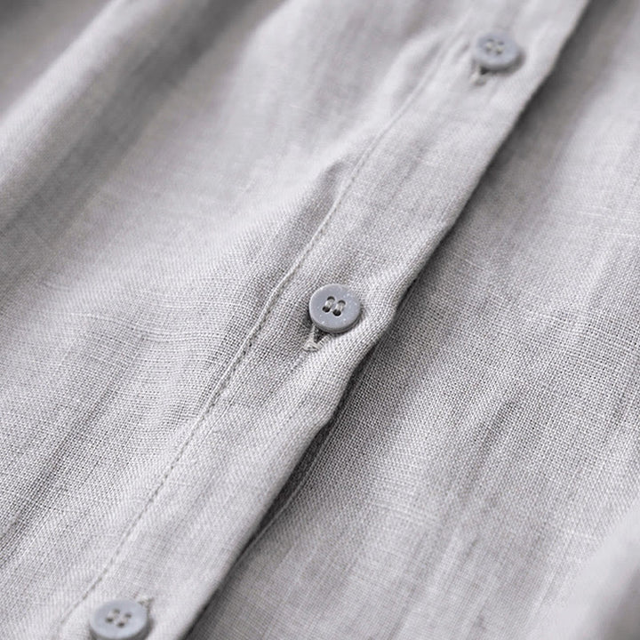 Buddha Stones Plain Button Pleated Design Crew Neck Three Quarter Sleeve Women's Cotton Shirt - image 24