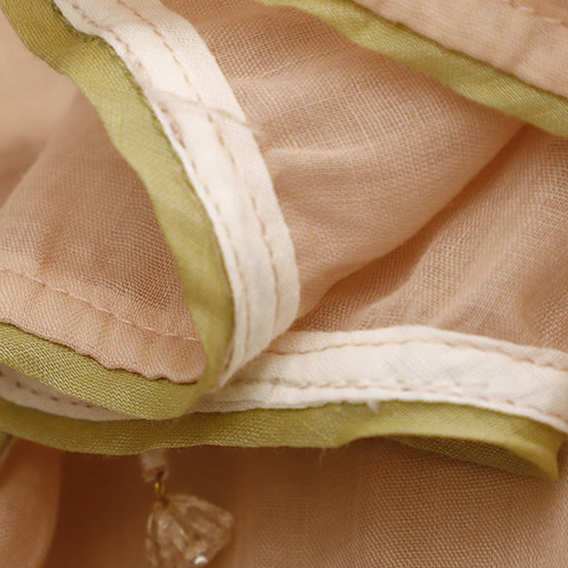 Buddha Stones Beige Floral Green Leaf Embroidery Crew Neck Three Quarter Sleeve Women's Cotton Shirt - image 17