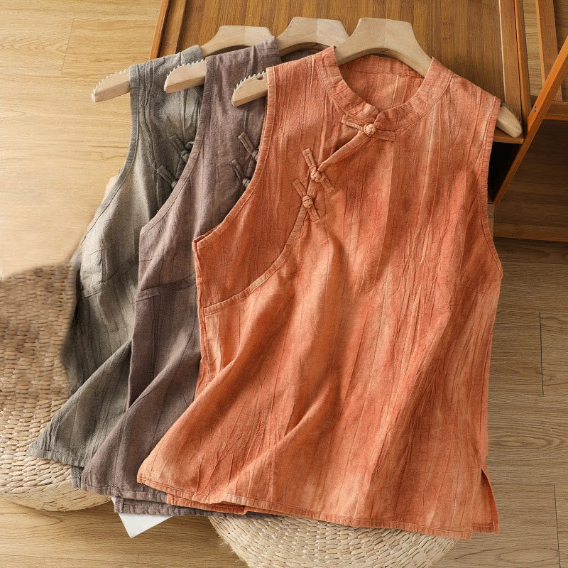 Buddha Stones Retro Frog-Button Design Women's Cotton Sleeveless Vest - image 1