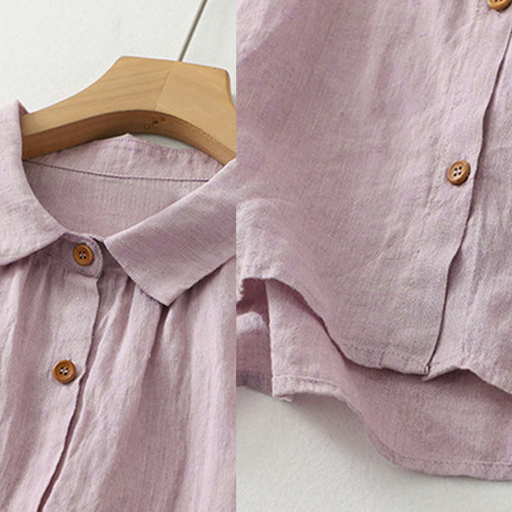 Buddha Stones Casual Plain Buttons Women's Cotton Linen Half Sleeve Shirt - image 6