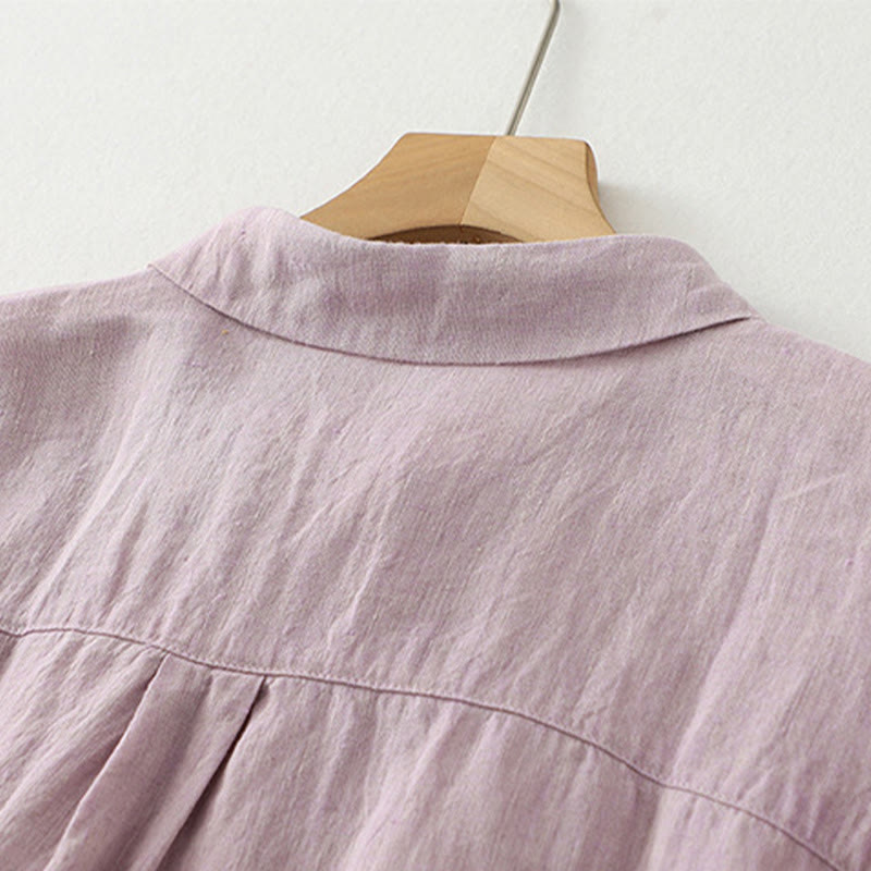 Buddha Stones Casual Plain Buttons Women's Cotton Linen Half Sleeve Shirt - image 3
