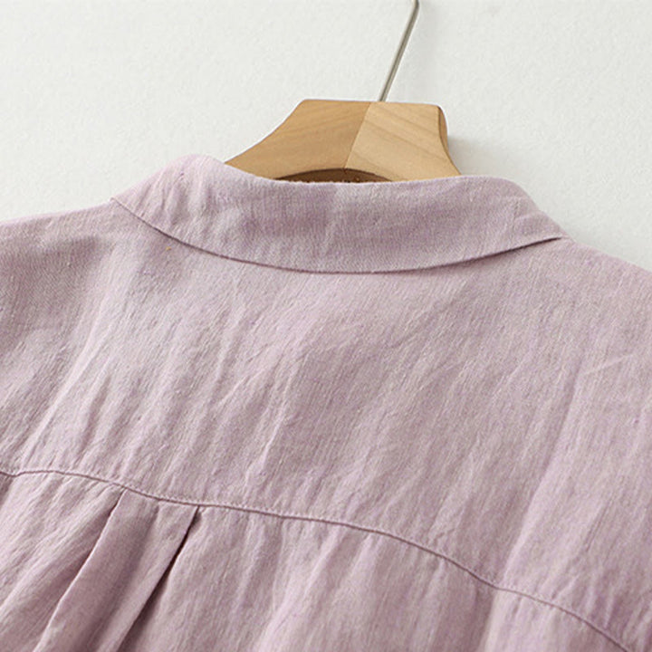 Buddha Stones Casual Plain Buttons Women's Cotton Linen Half Sleeve Shirt - image 3