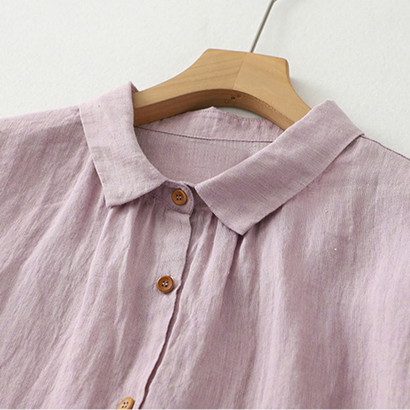Buddha Stones Casual Plain Buttons Women's Cotton Linen Half Sleeve Shirt - image 2