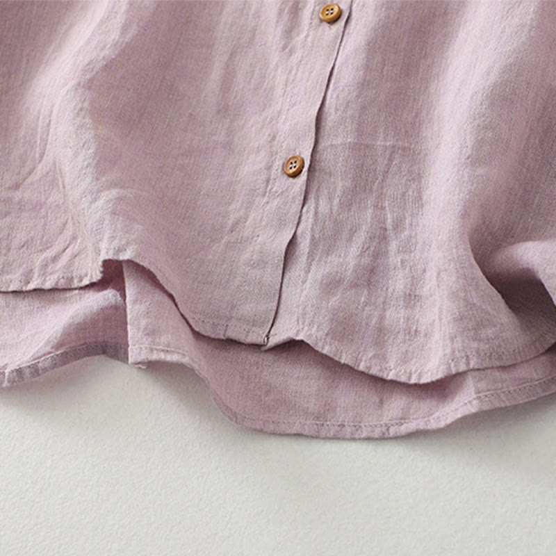 Buddha Stones Casual Plain Buttons Women's Cotton Linen Half Sleeve Shirt - image 4