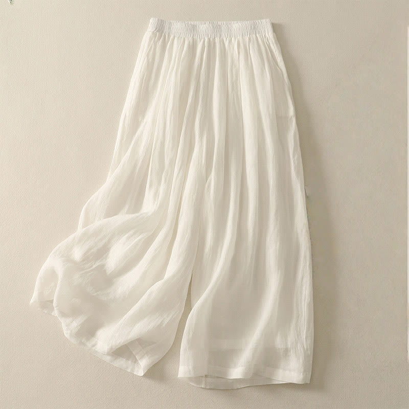 Buddha Stones 7-8 Length Elastic Waist Women's Wide Leg Cotton Linen Pants With Pockets - White - US8-10，UK/AU12-14，EU40-42 (2XL) - image 9