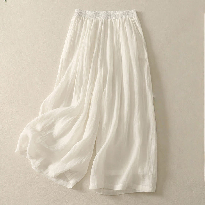 Buddha Stones 7-8 Length Elastic Waist Women's Wide Leg Cotton Linen Pants With Pockets - White - US8-10，UK/AU12-14，EU40-42 (2XL) - image 9