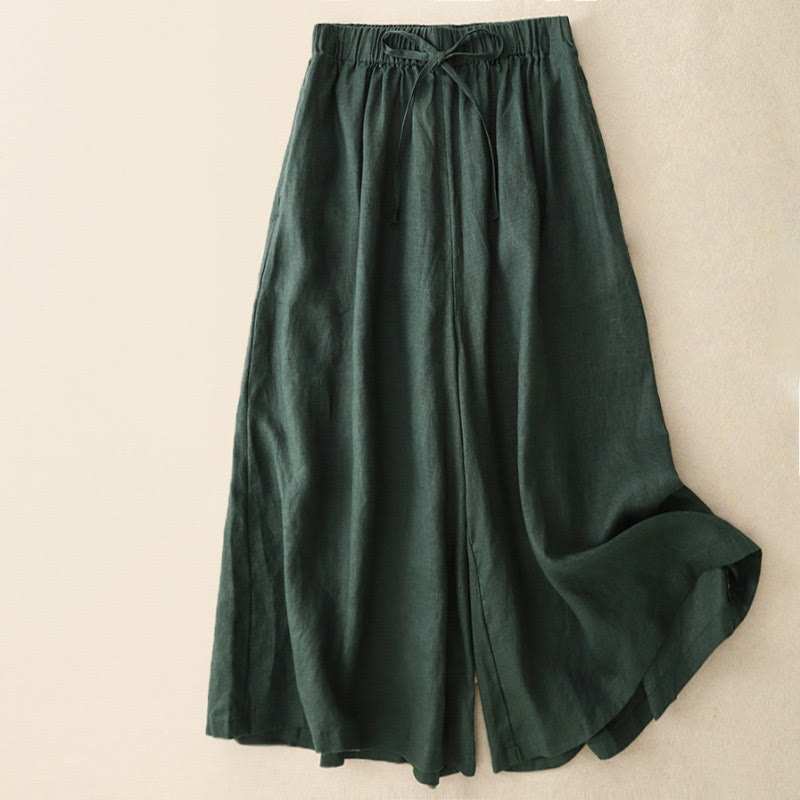 Buddha Stones Summer Elastic Waist Women's Capri Cropped Wide Leg Pants With Pockets - SeaGreen - US14，UK/AU18，EU46 (3XL) - image 24