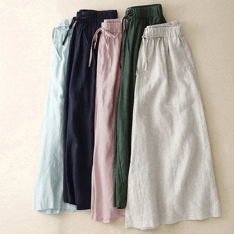 Buddha Stones Summer Elastic Waist Women's Capri Cropped Wide Leg Pants With Pockets - image 1