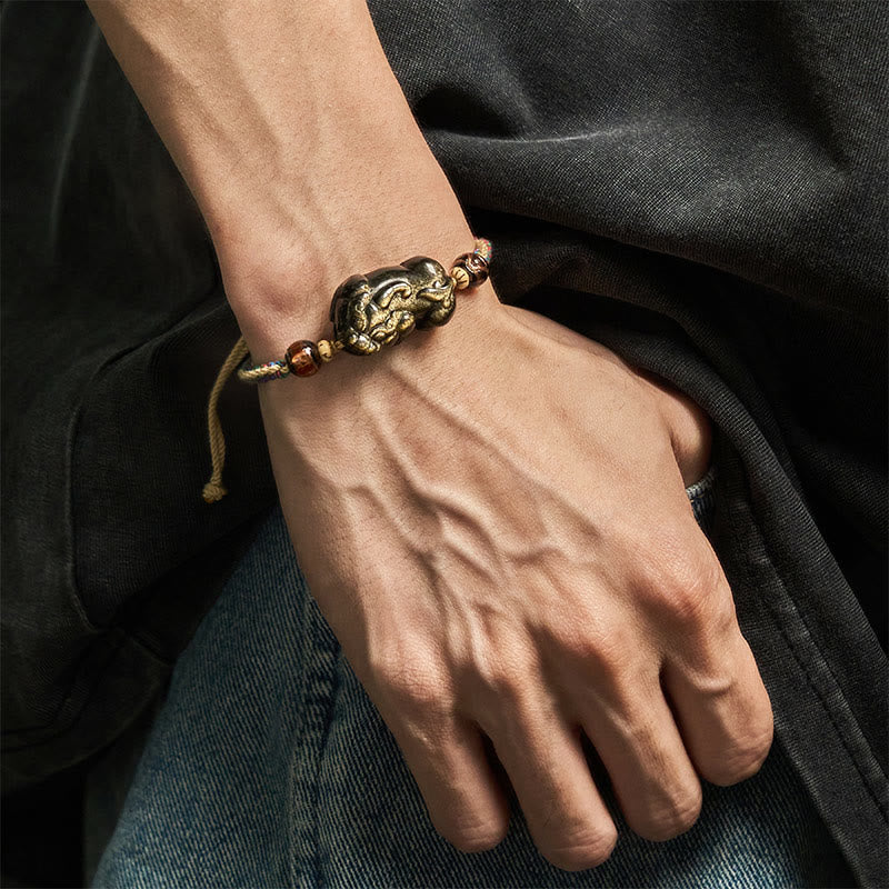 Buddha Stones Gold Sheen Obsidian PiXiu Wealth Rope Bracelet - image 4