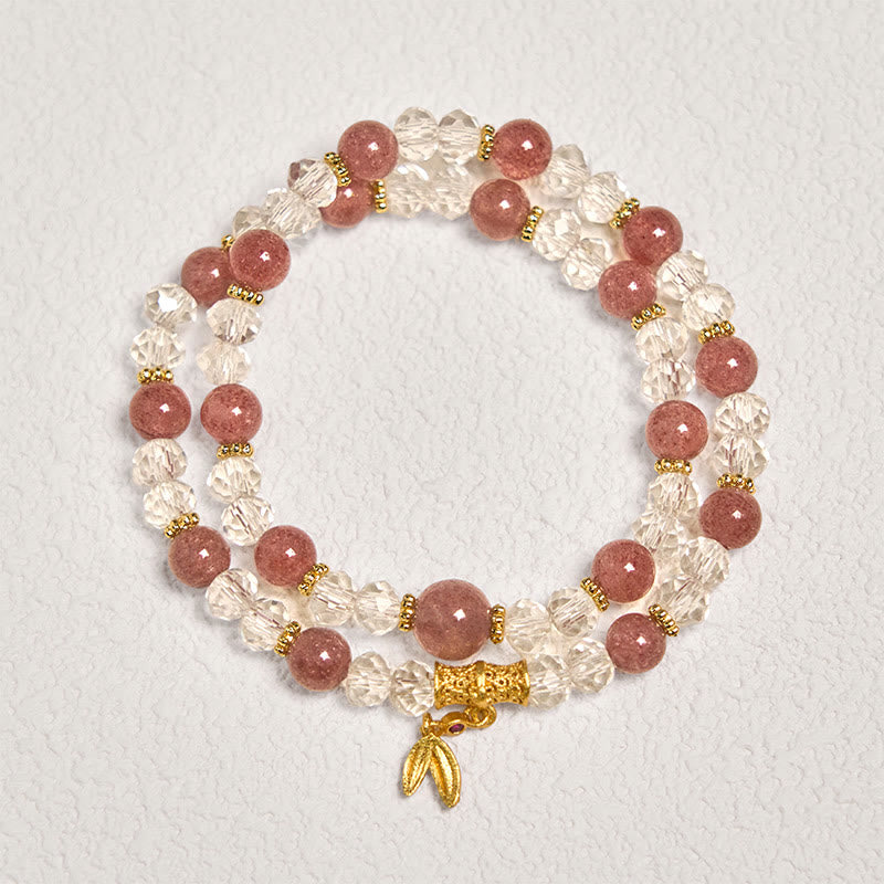 Buddha Stones Natural Strawberry Quartz Crystal Bamboo Positive Double Wrap Bracelet - Strawberry Quartz(Wrist Circumference 14-15cm) - image 0