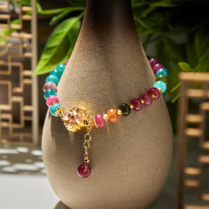 Buddha Stones Tourmaline Four Leaf Clover Flower Love Bracelet - image 3