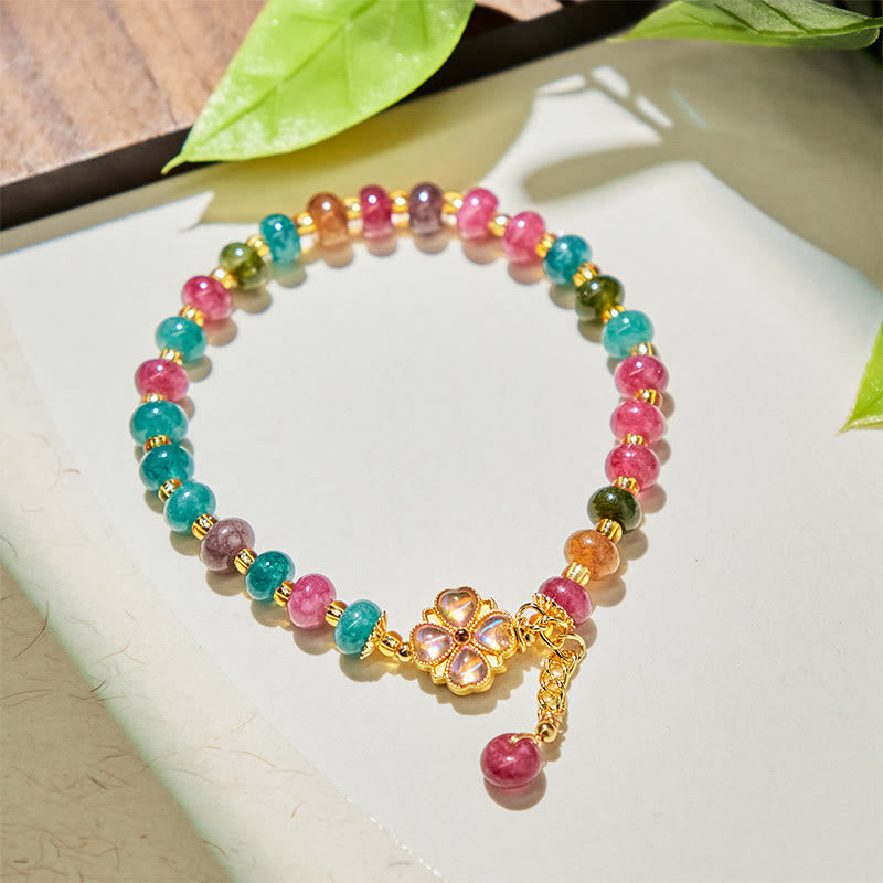 Buddha Stones Tourmaline Four Leaf Clover Flower Love Bracelet - image 1