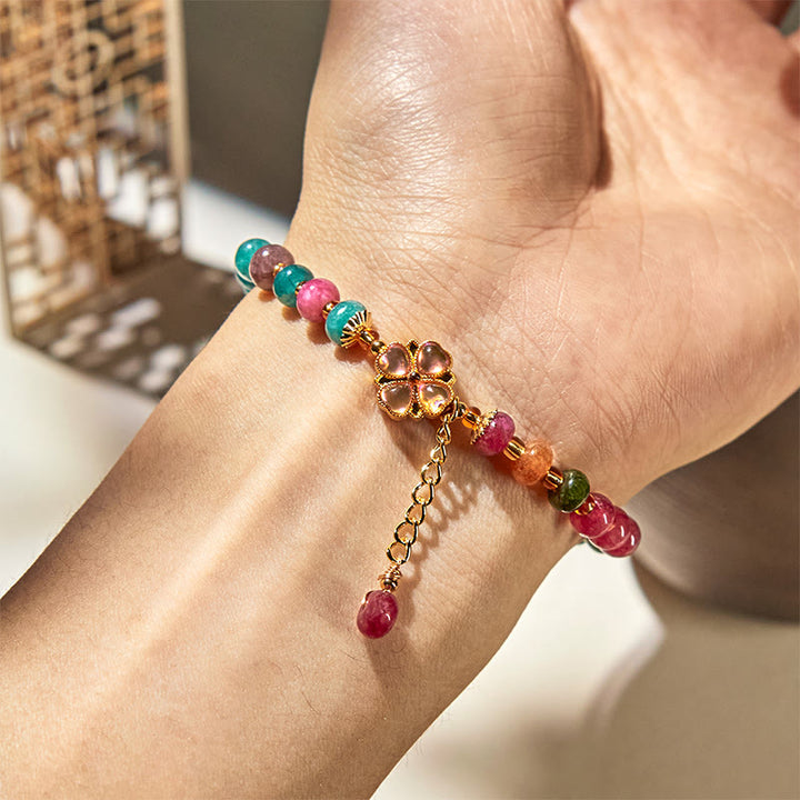 Buddha Stones Tourmaline Four Leaf Clover Flower Love Bracelet - image 4