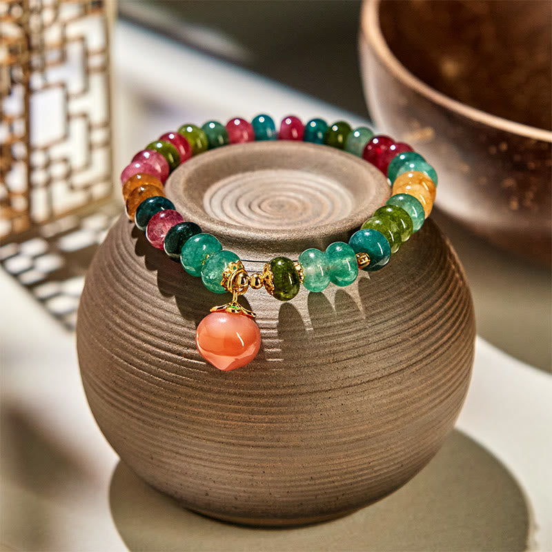 Buddha Stones Tourmaline Yanyuan Agate Peach Positive Bracelet - Tourmaline(Wrist Circumference 14-16cm) - image 0