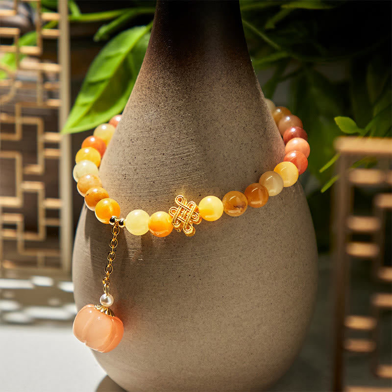 Buddha Stones Golden Silk Jade Chinese Knotting Pumpkin Wealth Bracelet - Golden Silk Jade(Wrist Circumference: 14-17cm) - image 0
