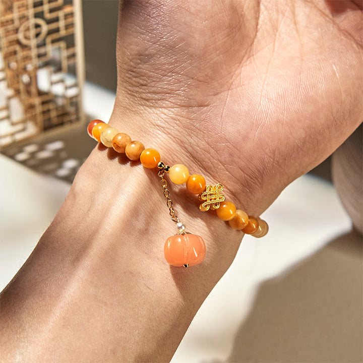 Buddha Stones Golden Silk Jade Chinese Knotting Pumpkin Wealth Bracelet - image 4