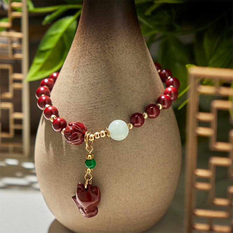 Buddha Stones Cinnabar Lotus Cute Fox Charm Blessing Bracelet - image 3