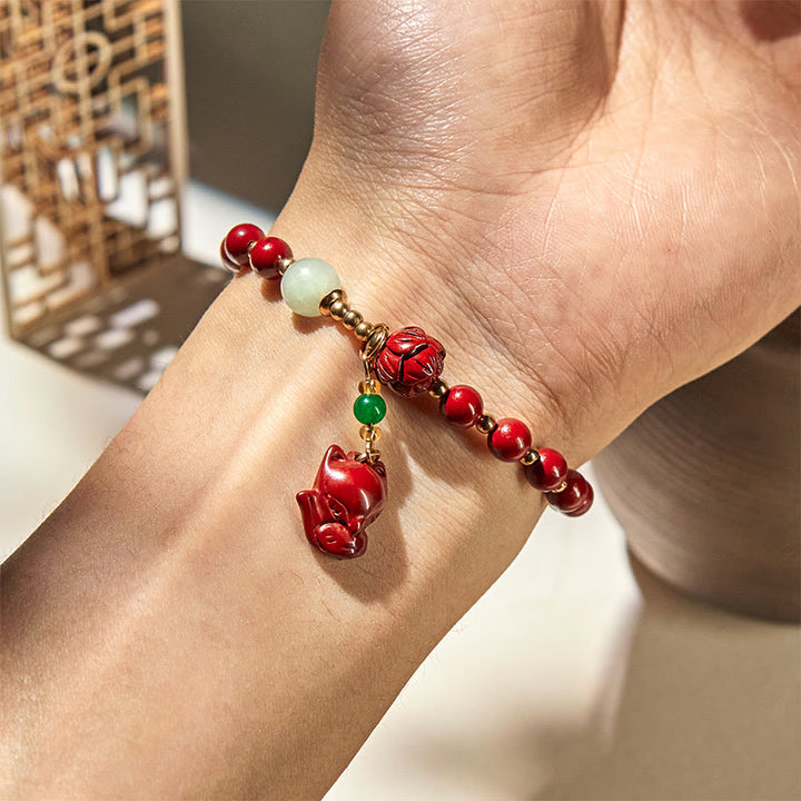 Buddha Stones Cinnabar Lotus Cute Fox Charm Blessing Bracelet - image 4