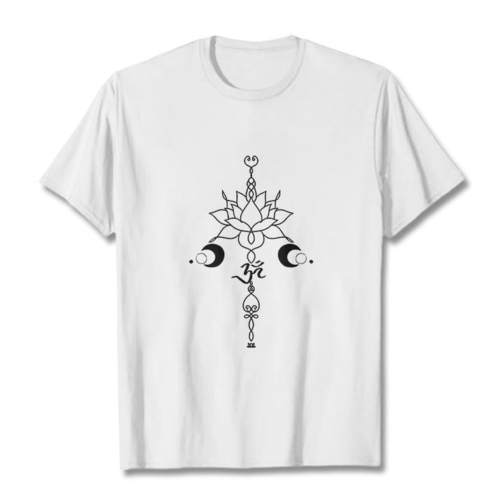 Buddha Stones Plain Lotus Flower Om Symbol Pattern Tee T-shirt - White - 2XL - image 5