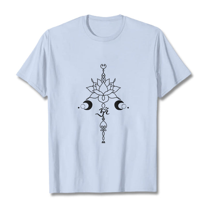 Buddha Stones Plain Lotus Flower Om Symbol Pattern Tee T-shirt - LightCyan - 2XL - image 18