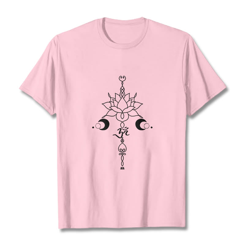 Buddha Stones Plain Lotus Flower Om Symbol Pattern Tee T-shirt - LightPink - 2XL - image 12